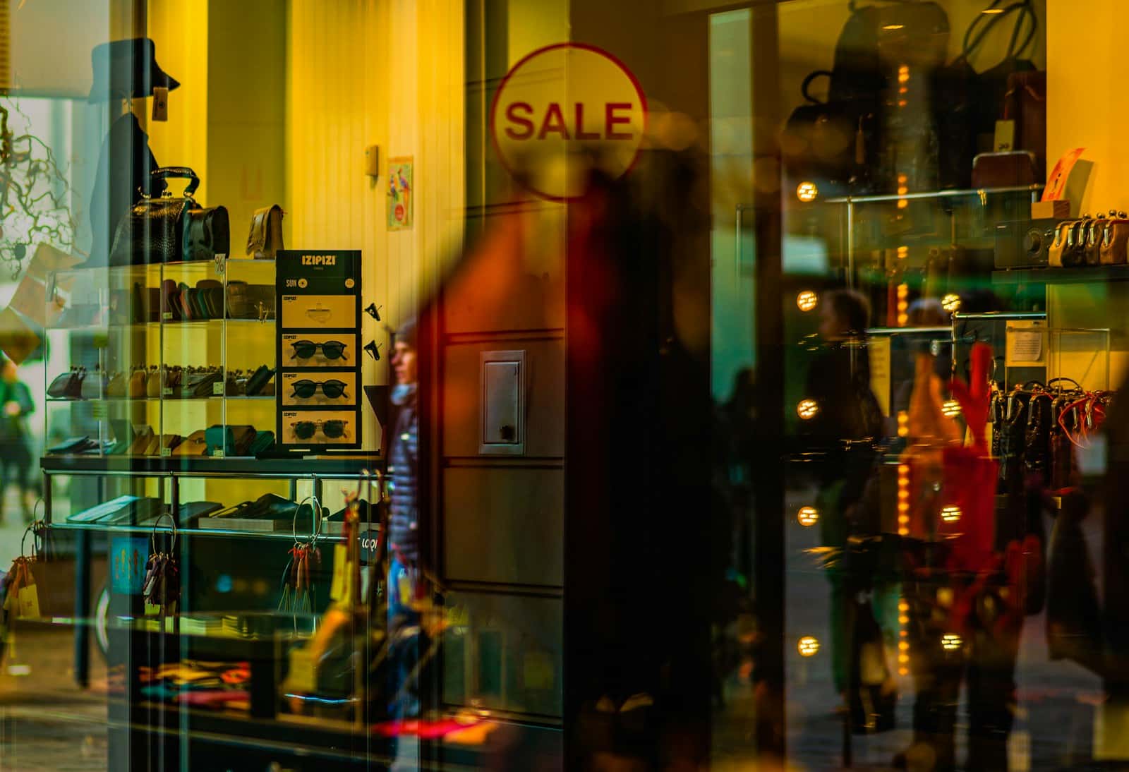 Sale sign in a retail shop window