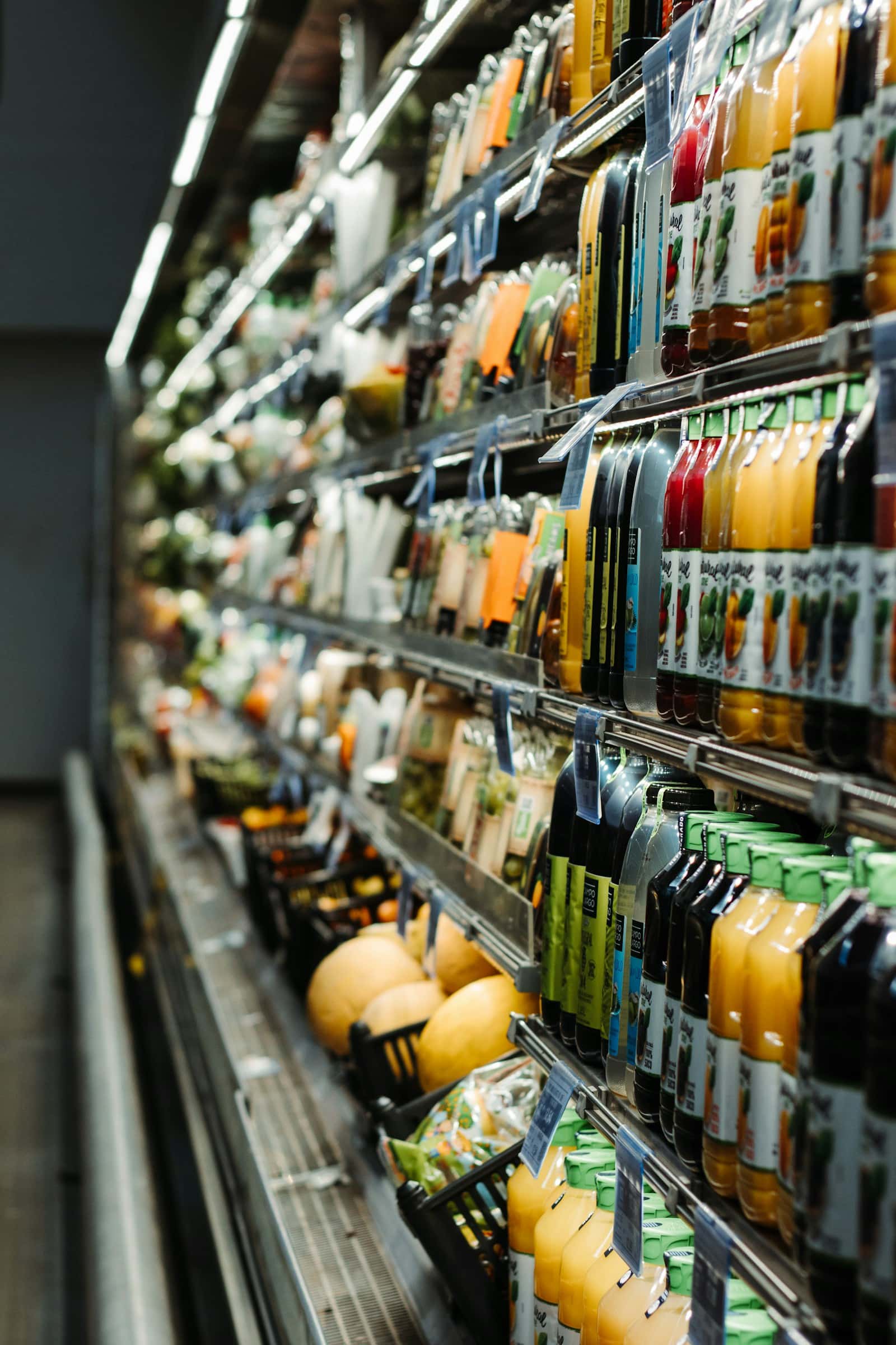 Retail shelves with assorted products