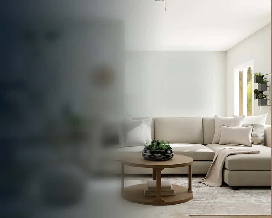 Bright, organized American living room featuring practical home furnishings and decor.