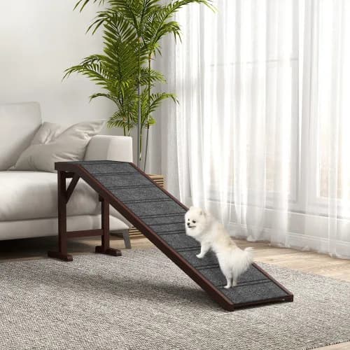 Paw Hut Dog Ramp For Bed, Pet Ramp For Dogs With Non-Slip Carpet And Top Platform, 74 X 16 X 25, Brown