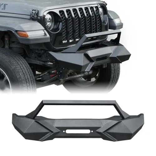 X Style Front Bumper With Winch Plate Compatible With Wrangler JK 2007-2018 JL - Heavy Duty Black Textured Manganese Steel Construction, Perfect For On And Off-Road Used