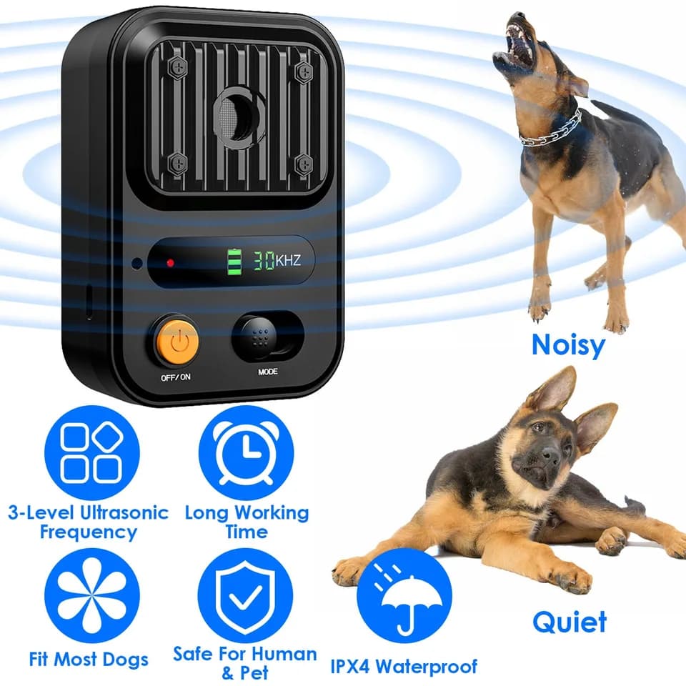 Black-Green Color Options -- 1 Pc Ultrasonic Anti-Barking Device Rechargeable Auto Dog Bark Control Deterrent Box Training Device IPX4