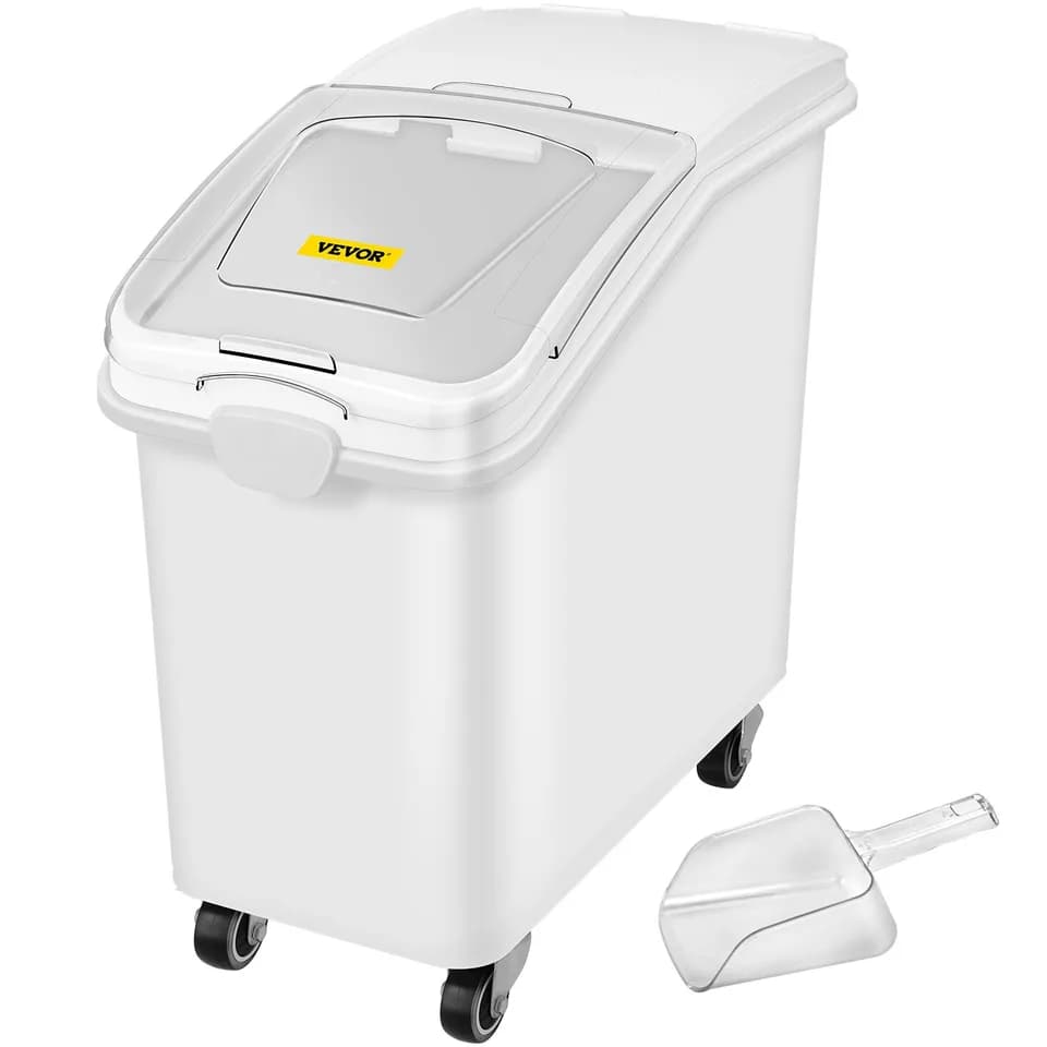 27 Gallon Ingredient Storage Bin 500 Cup Ingredient Bin With Scoop And Sliding Lid Commercial Food Container Ideal For Kitchen, White