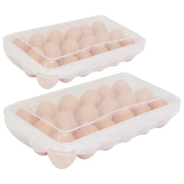 2Pcs Egg Holder Stackable Plastic Egg Storage Box Egg Rack For Refrigerator With 18 Cavity Per Container Dishwasher Safe