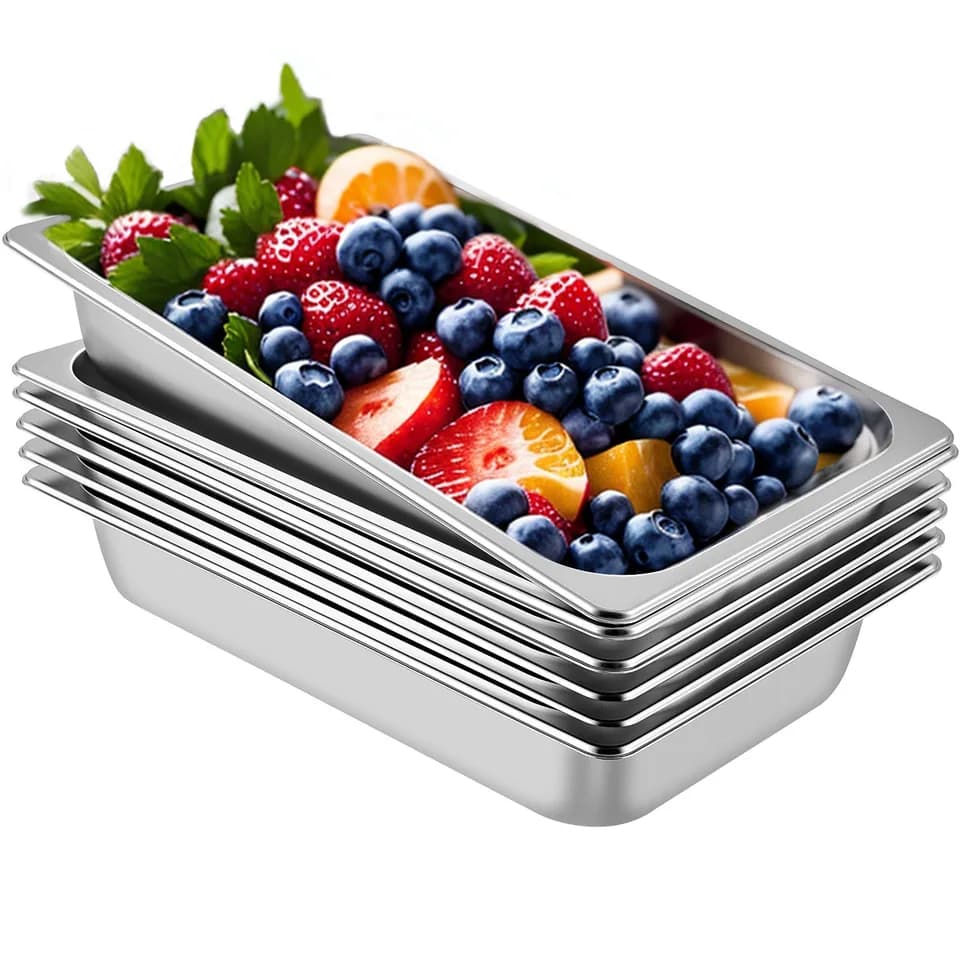6 Pack Steam Table Pans 20.9 X 12.8 X 3.9 Inch Deep Steam Table Pan Full Size 13L Deep Food Container Stainless Steel Oven Tray Hotel Pans Anti-Jam Steam Table Food Pan