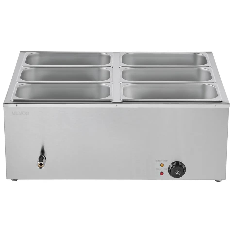Commercial Food Warmer 6-Pan 1500W Countertop Buffet Bain Marie With Lid
