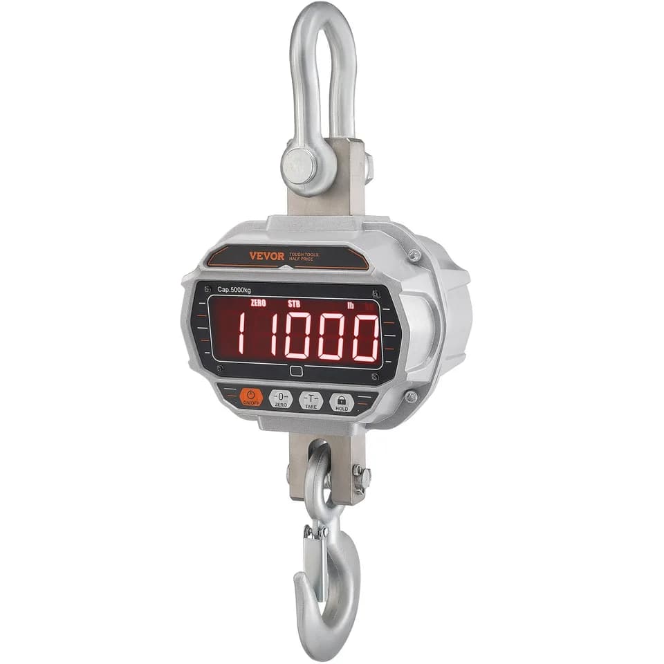 Digital Crane Scale, 11000 Lbs/5000 Kg, Industrial Heavy Duty Hanging Scale With Remote Control, Cast Aluminum Case & LED Screen, High Precision For Construction, Factory, Farm, Hunting (Silver)