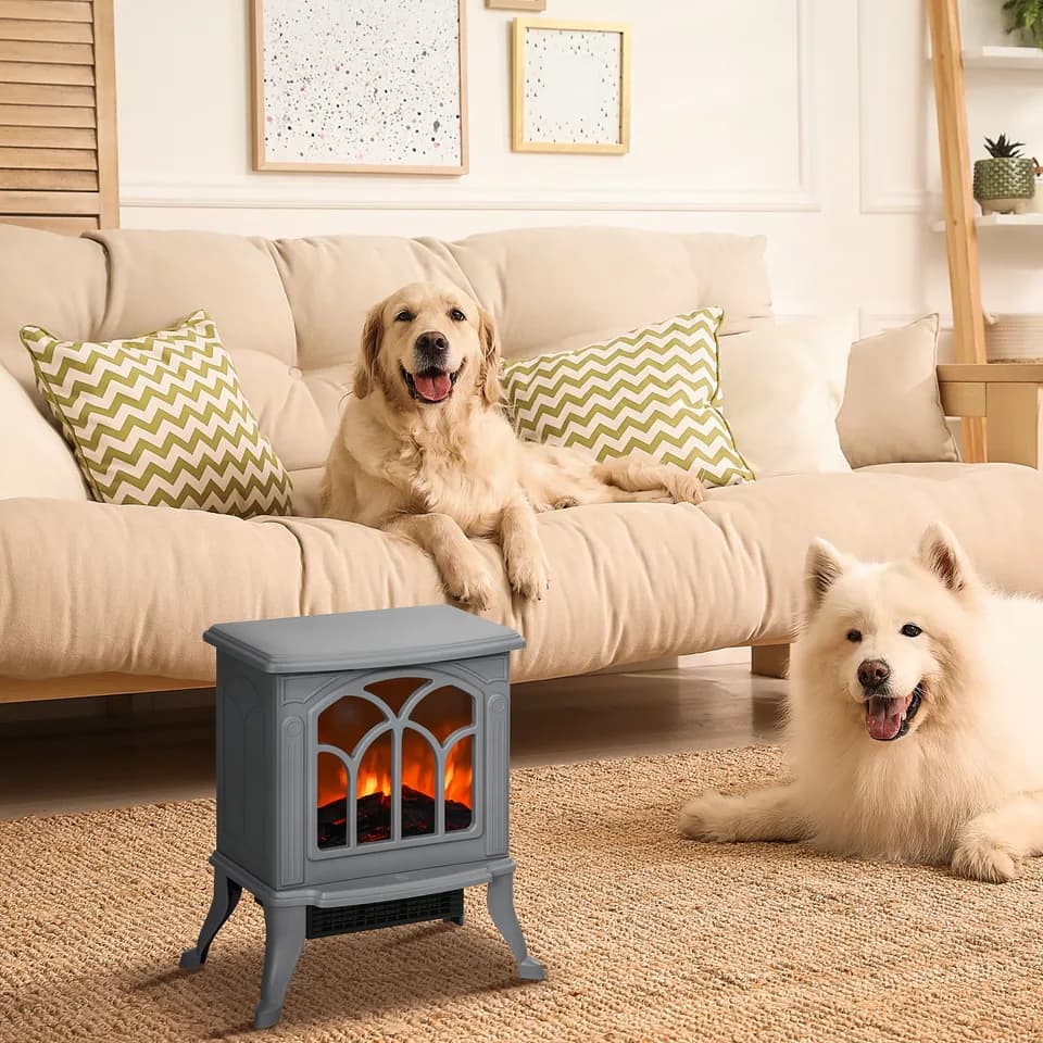 Electric Fireplace Heater, Freestanding Fireplace Stove with Realistic Logs and Flame Effect, 750W/1500W, Gray