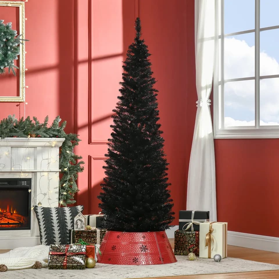 6 Artificial Pencil Christmas Tree, Slim Xmas Tree with 390 Realistic Branch Tips and Plastic Stand, Black