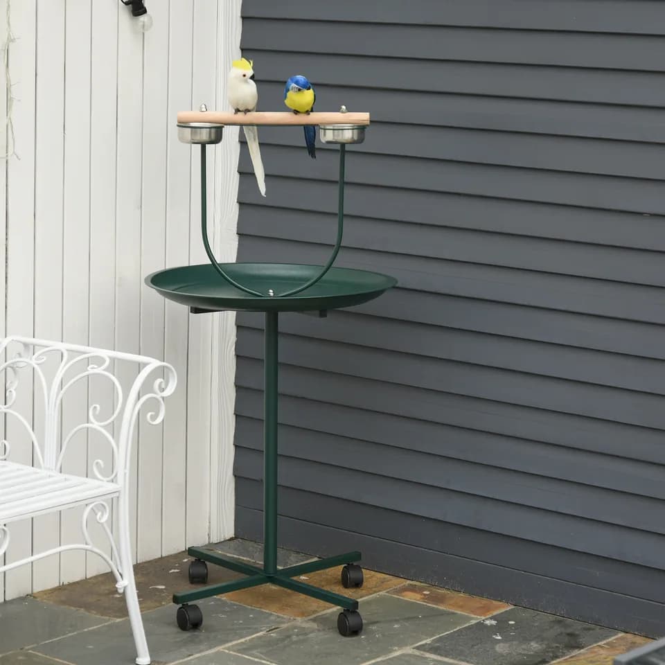 48" Rolling T-Stand, Parrot Stand, Bird Training Activity Playground With Wheels and Perch, Bird Play Perch, Green
