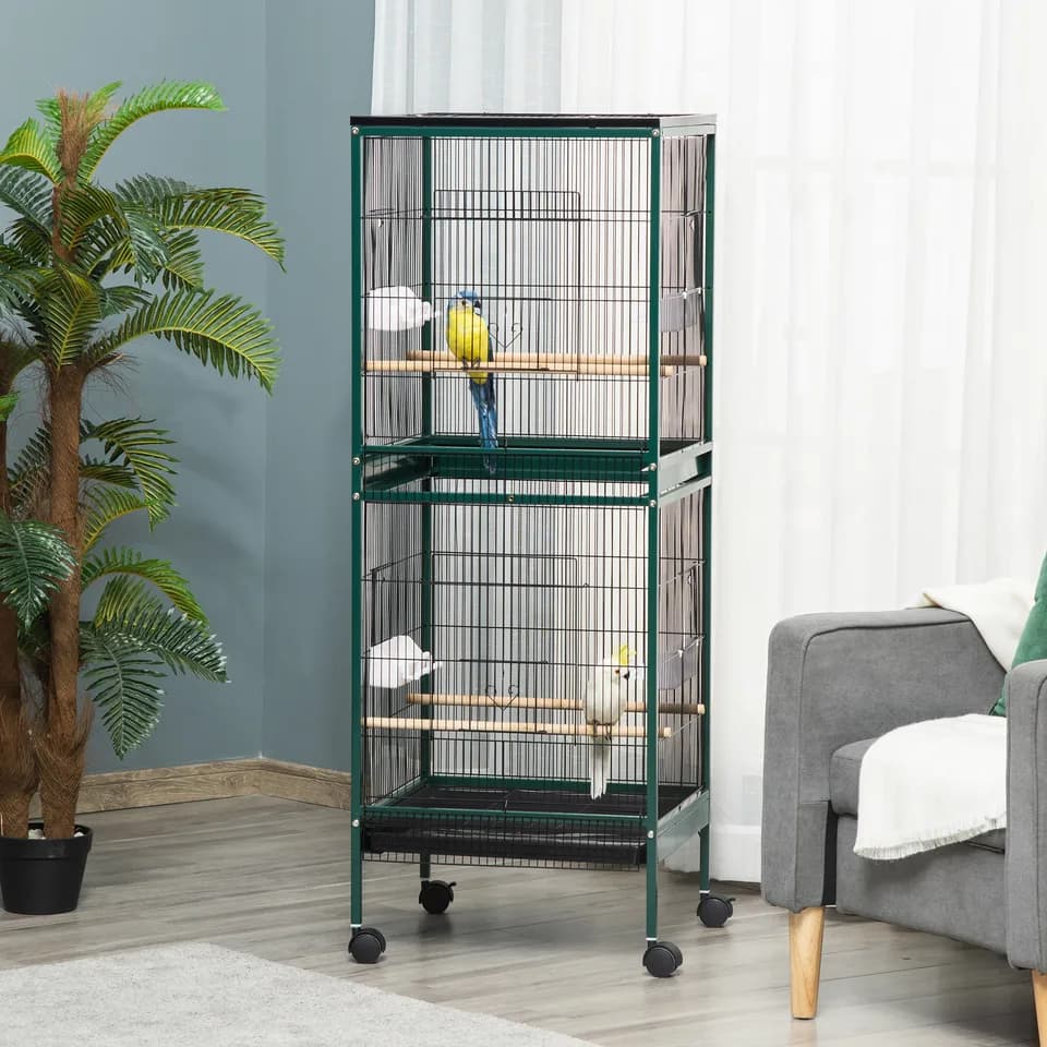 Large Bird Cage with 1.7 ft. Width for Wingspan, Bird Aviary Indoor with Multi-Door Design, Fit for a Canary, Finch, Conure, 55", Green