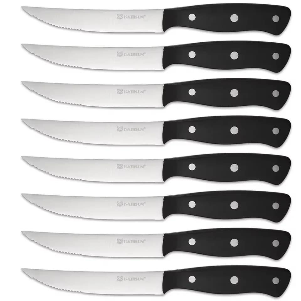 8-Piece 4.5-Inch Steak Knife Set, Carbon Steel Double Bevel, With Eco-Friendly POM Handles And Gift Box