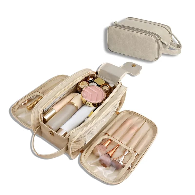 Travel Toiletry Bag For Women Men, Large Travel Toiletry Organizer Makeup Bag, Hanging Cosmetic Bag Kit Leather Skin Care Waterproof Shaving Bag