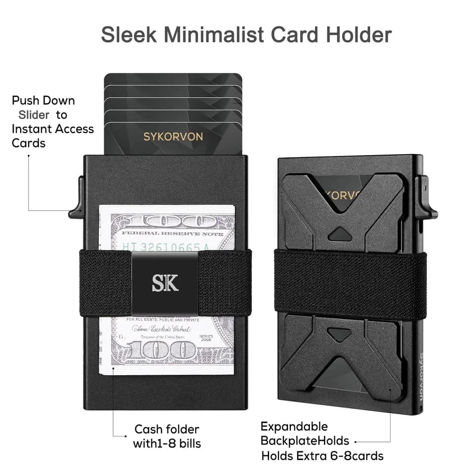 Minimalist Card Holder Wallet For Men, Aluminum Slim Metal Wallet With Money Band, RFID Blocking Up Wallet, Holds 12Cards Plus Cash