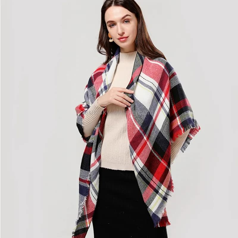 59 X 59in Red Black Women Fall Winter Scarf