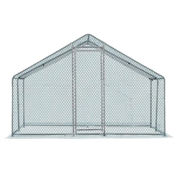 10 X 10 Ft Large Metal Chicken Coop, Walk-in Poultry Cage Chicken Hen Run House With Waterproof Cover, Rabbits Cats Dogs Farm Pen For