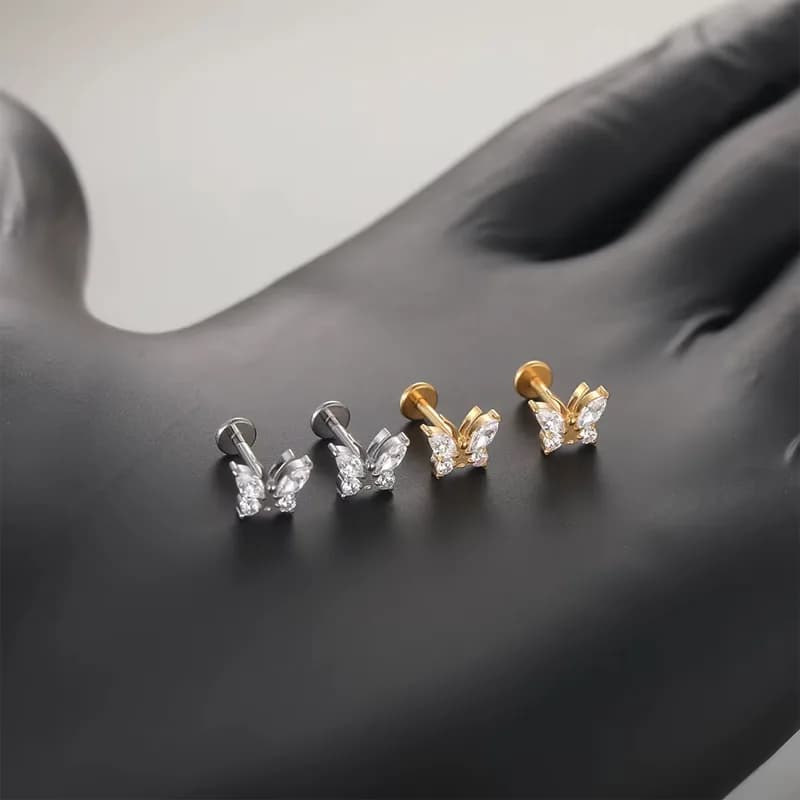 Butterfly Whisper 1 Pair Of Women's Earrings, Butterfly Shaped Earrings, Stainless Steel Zircon Earrings With Flowers, Crystal Clusters Blooming