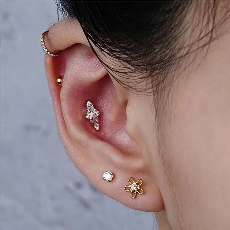 1 Pair Of Women's Earrings, Geometric Glow Earrings, Stainless Steel Zircon Earrings With Flowers, Crystal Clusters Blooming
