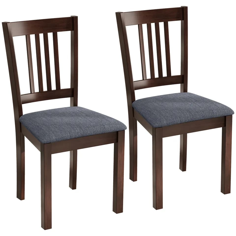 Dining Chairs Set of 2 Linen Upholstered Kitchen Chairs with Rubberwood Legs for Dining Room Living Room Espresso Gray