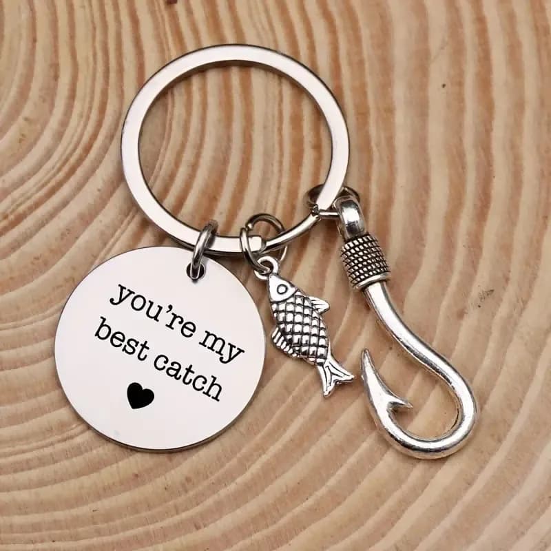4pcs Stainless Steel Mountaineering Chain Keychain Metal Fishing Enthusiast Gift With Cartoon Style Fish Hook