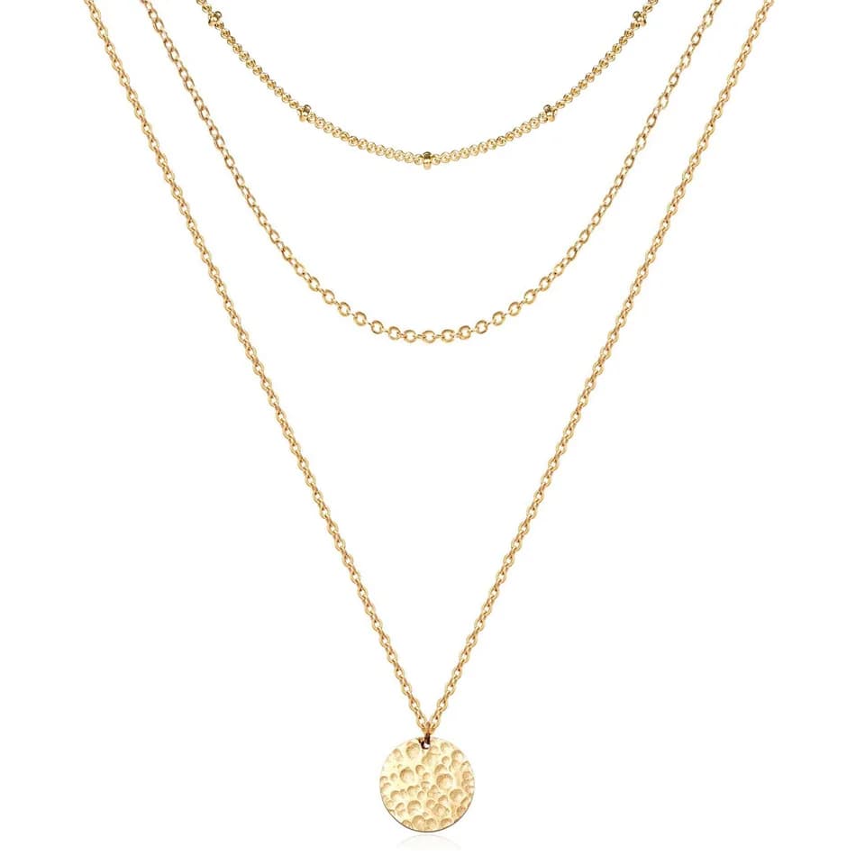 14K Hammered Coin Layered Necklace Set