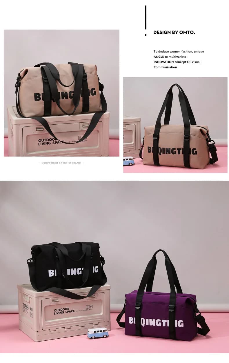 Women's Fashion Letter Print Gym Duffel Bag - Wet & Dry Separation Yoga Fitness Tote, Weekender Overnight Shoulder Bag For Travel