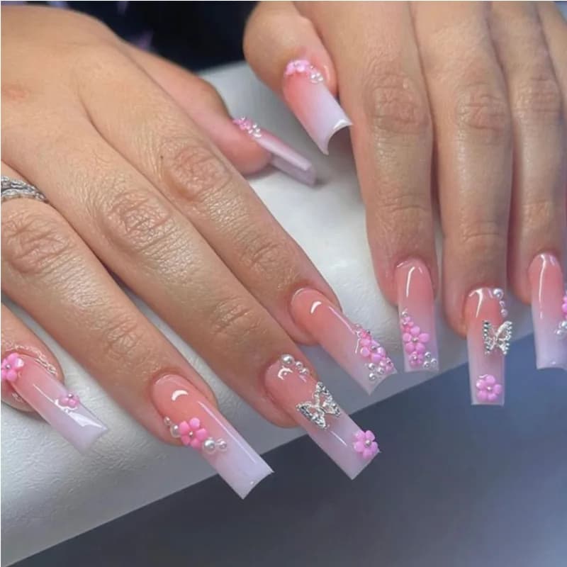 24 PCS Flower Diamond Butterfly Nail Art