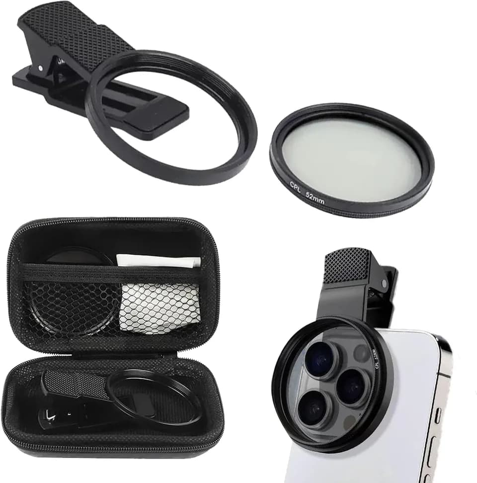 52mm Professional Phone Camera Clip With Macro Lens CPL Star Variable ND Filter For All Smartphones Aluminum Alloy Thread - With CPL Filter,Round Hole