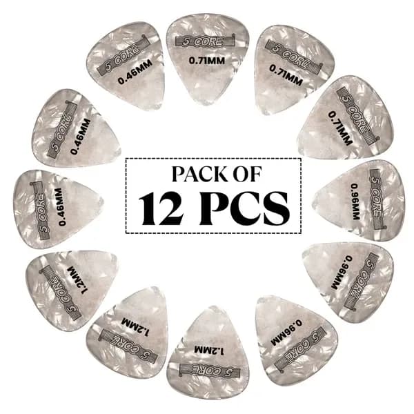5 Core Guitar Picks 12 Piece Celluloid Light Medium Heavy Extra Heavy For Acoustic Electric Guitars