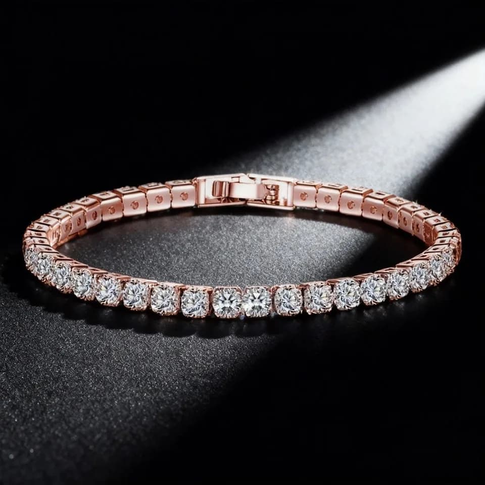 Sparkling Tennis Chain Bracelet, 14K Gold Plated Cubic Zirconia Wristband, Dainty Unisex Jewelry For Wedding, Party & Daily Wear