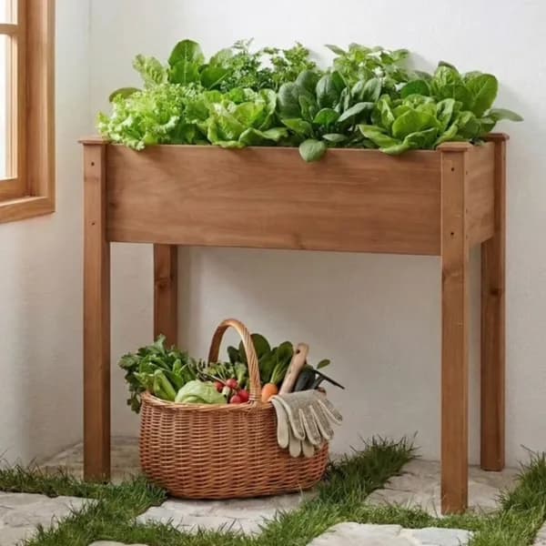 Bed - Cedar Planter With Non-Woven Liner, Bottom Drainage, 30-Inch Height, 34 X 18 X 30 In Sizes For Outdoor Plants Brown Shipment From Walmart