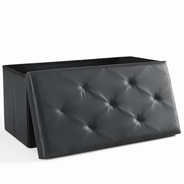 30 Inches Folding Ottoman With Storage Bench, Foot Rest Stool, End Of Bed Storage Bench , Load 660 Lbs, For Living Room, Synthetic Leather, Black Shipment From Walmart
