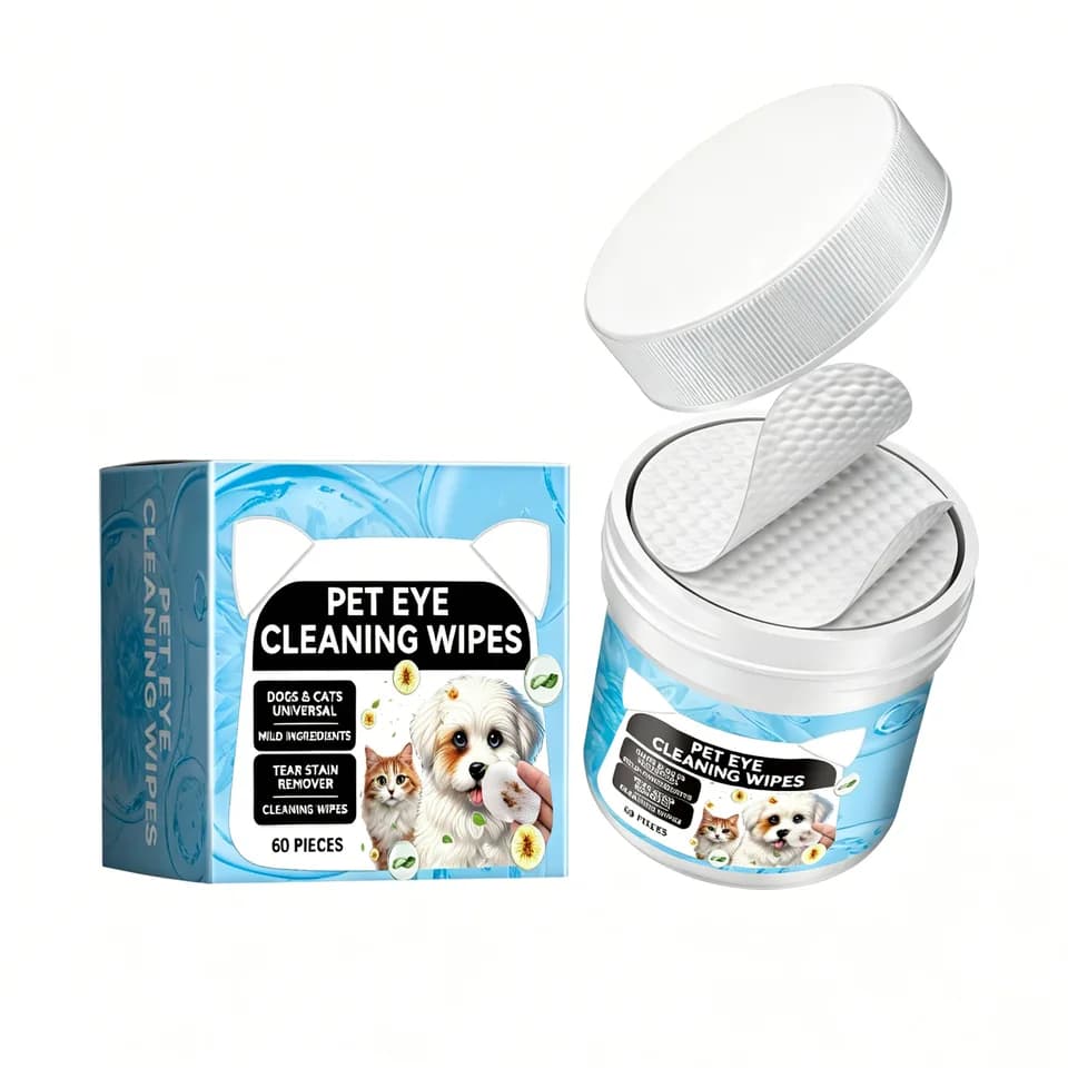 Pet Eye Cleaning Wipes For Dogs & Cats, Tear Stain Remover Pads, Mild Citric Acid Formula, 60 Count