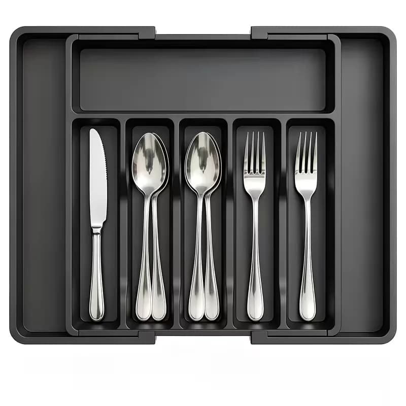 Expandable Utensil Tray For Kitchen, BPA Free Flatware And Cutlery Holder, Adjustable Plastic Storage For Spoons Forks Knives