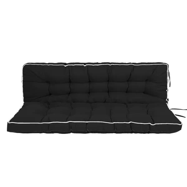 Outdoor Swing Cushions 63 Inch, Waterproof 4in Thick Porch Swing Cushion Replacement With Backrest And Ties, Comfortable 2-3 Seat Pation Swing Pad For Backyard, Garden, Lawn, Outdoor Furniture-black