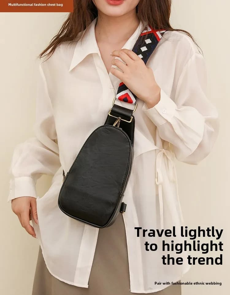 Only Self Pickup---Women Chest Bag Sling Bag, Guitar Strap Small Crossbody PU Leather Satchel Daypack