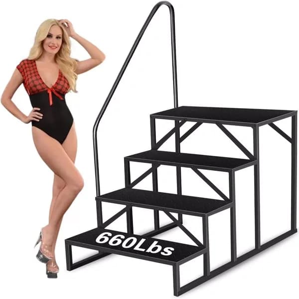 Swimming Pool Ladder Above Ground, RV Steps With Handrail, Heavy Duty Pool Step Hot Tub Steps, 660 Lbs Weight Capacity Camper Step Stool Mobile Home Stair For Getting High