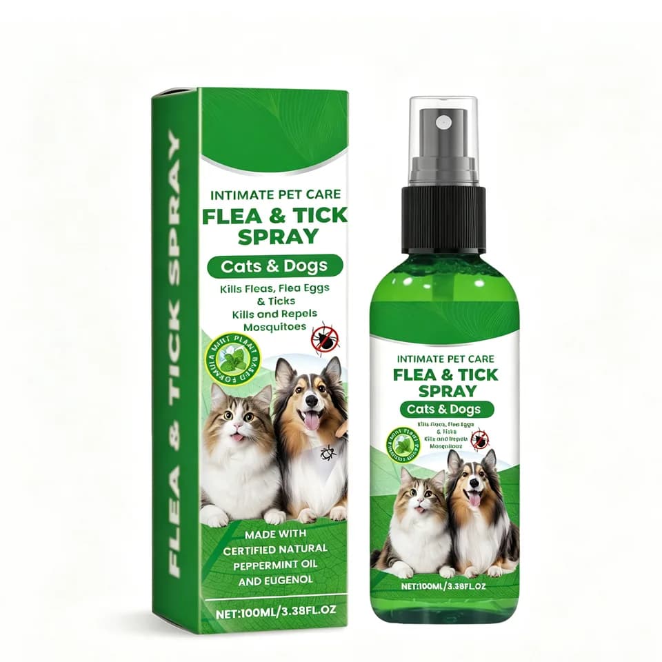 Natural Flea & Tick Spray For Dogs & Cats, Plant-Based Pest Repellent Kills Fleas, Ticks, Lice & Mites