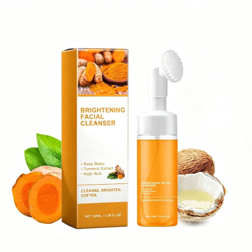 Turmeric Brightening Facial Cleanser Foam With Built-in Brush, Deep Pore Cleansing, Moisturizing Soft Skin For All Skin Types