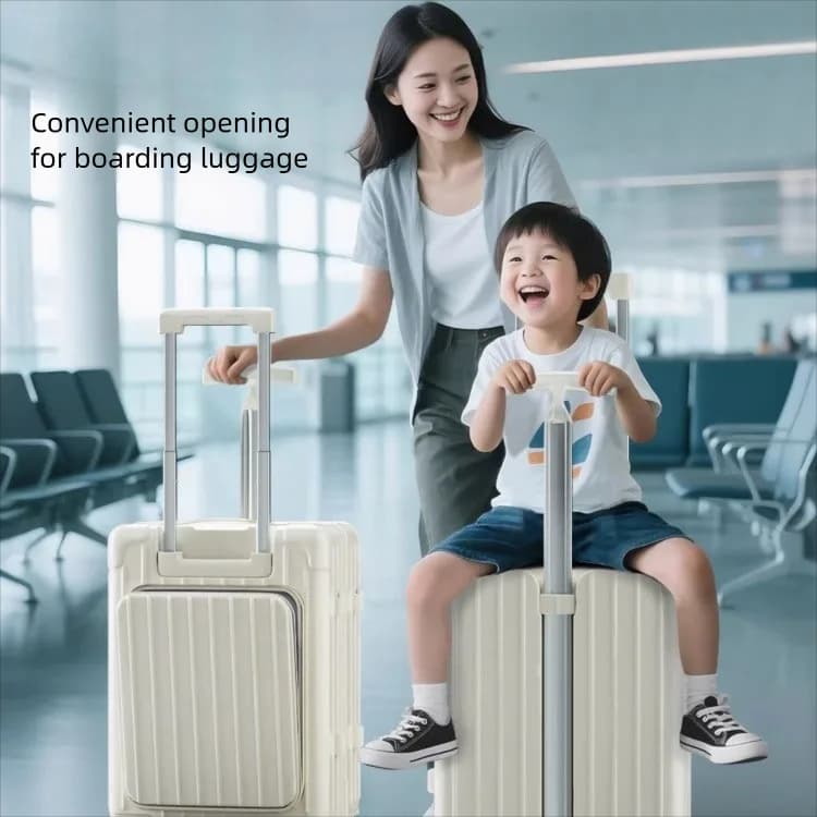 20 Inch Double Pull Rod Design Luggage Case, Can Be Seated, Front Open Lid Luggage Compartment, Silent Universal Wheels, Dry Wet Separation, T-shaped Pull Rod Travel Box