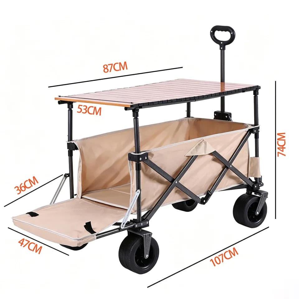 Multi-functional Foldable Camping Cart With Removable Tabletop, Expandable Rear Storage Space, All-terrain Wheels, Suitable For Outdoor Picnics, Fishing And Shopping