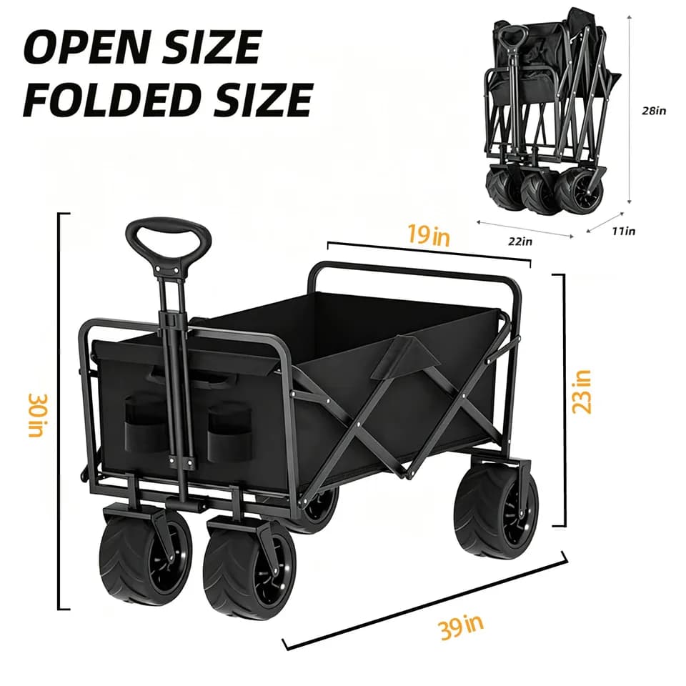 Foldable Multifunctional Camp Trailer Large Capacity Outdoor Camping Beach Trolley Available In Black And Beige