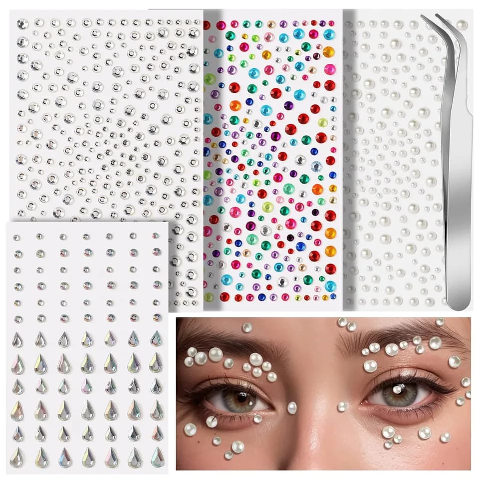 Gem Stickers Face Gems Self Adhesive Face Gems And Pearls For Makeup Festival Jewels For Halloween Rave Accessories Hair Gems Rhinestone Stickers For Face Eye Body Makeup Rhinestones
