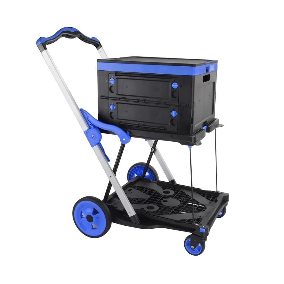 2-Tier Folding Cart Multi Use Functional Collapsible carts Shopping Trolley with Wheels Shopping Cart with Storage Crate Utility Cart for Groceries Warehouse Supermarket