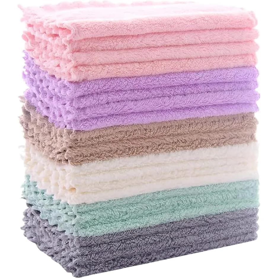 24-Pack Super Absorbent Coral Fleece Dishcloths - Fast Drying, Lint-Free Kitchen Towels Multicolor