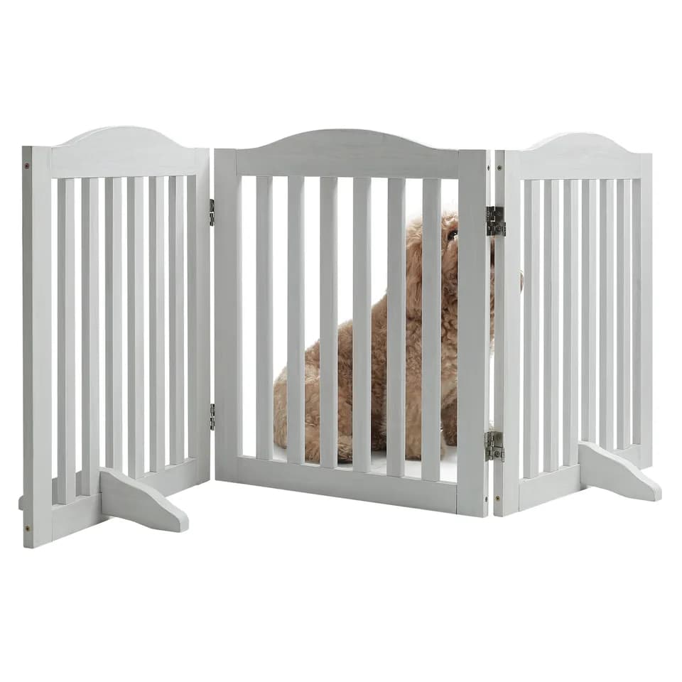 Wooden Freestanding Foldable Pet Gate for Dogs, 24 inch 3 Panels Step Over Fence, Dog Gate for The House, Doorway,