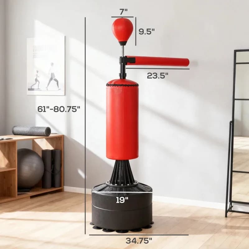 Soozier Boxing Bag, Freestanding Punching Bag With Speed Ball, Rotating Boxing Bar And Gloves, Weighted Base