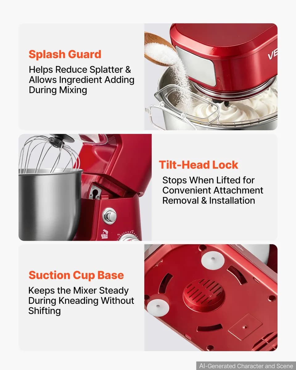 5.3+4.2 Qt Tilt Head Stand Mixer 400W Electric Dough Mixer, 3 Speeds Food Kitchen Mixer With Stainless Steel Bowl, Splash Guard, Dough Hook, Whisk, Beater, For Baking Mixing Whipping