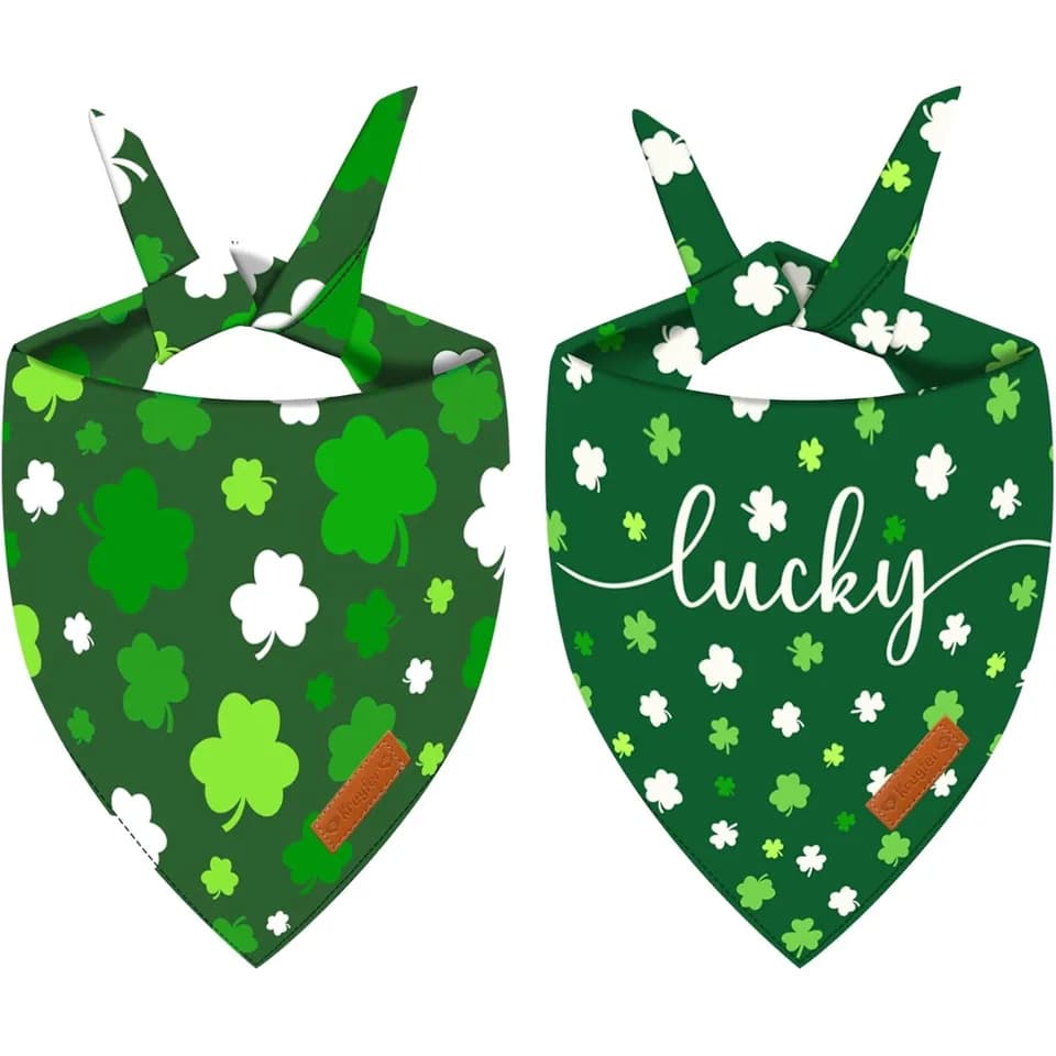 2 Pieces St. Patrick's Day Dog Bandanas, Double-Sided Reversible Triangle Scarf