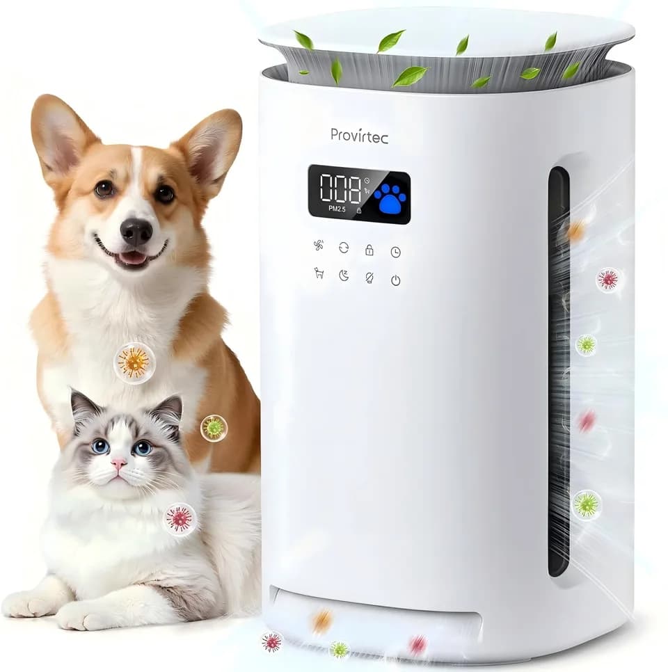 Provirtec Pet Air Purifier For Home With 4 Washable Pre-Filters H13 HEPA For Pet Homes 2 Year Filter 1800 Sq Ft Tested Pet Hair And Odor Reduction PM2.5 Auto And 23 DB Sleep